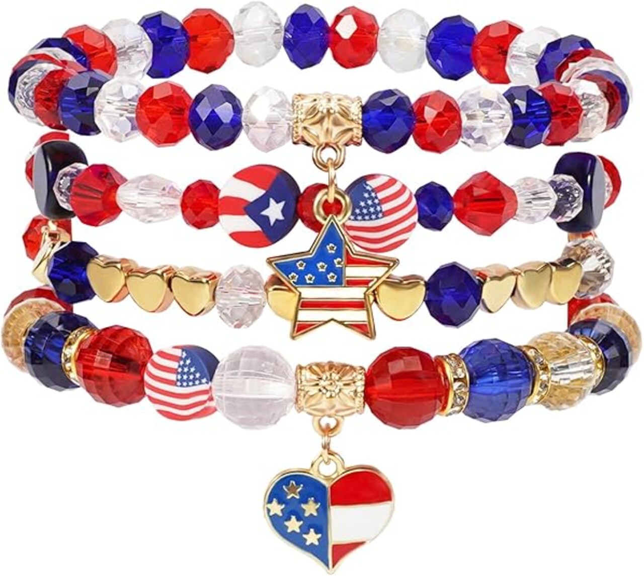 4th of July Beaded Bracelets with American Flag Stars Charms USA Jewelry